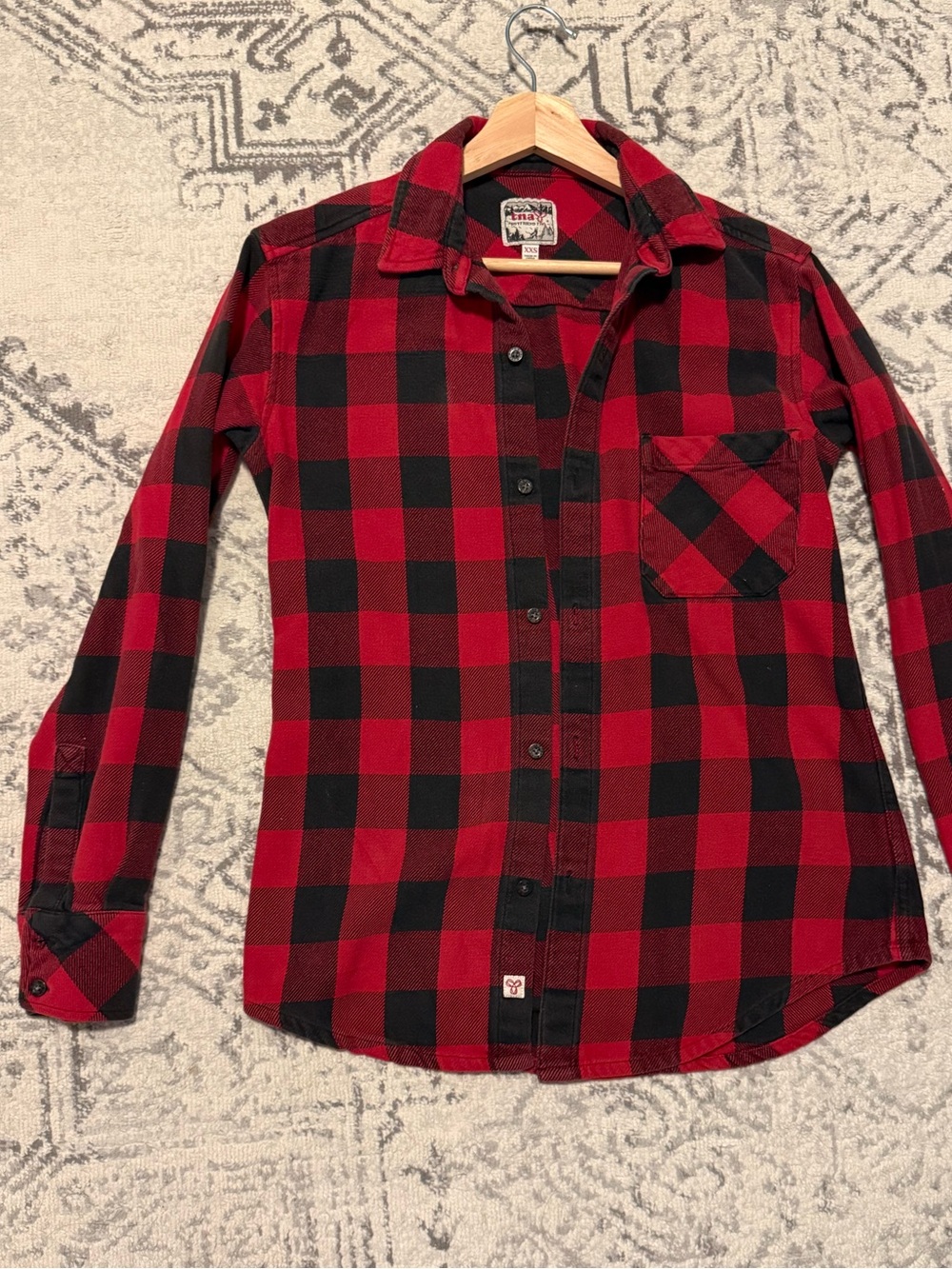 TNA Red and Black Buffalo Plaid Button-Down Shirt